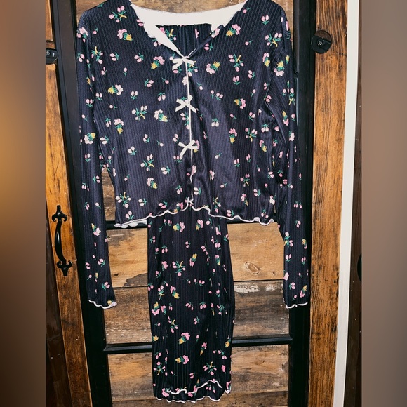 Other - Floral Women’s Pajamas - Black with Pink and Green Accents